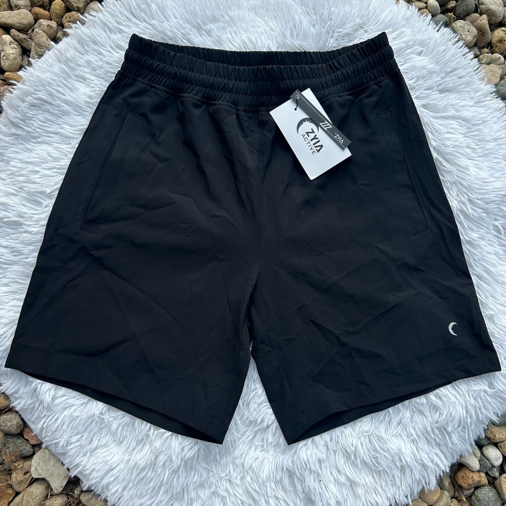 ZYIA Active Men's Black Track Shorts Long Inseam Size XS NEW